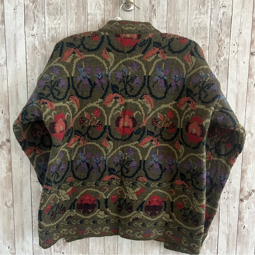 Cherry Lewis Wool Elegant Floral Knit Cardigan Multicolor Womens Medium - Picture 2 of 4